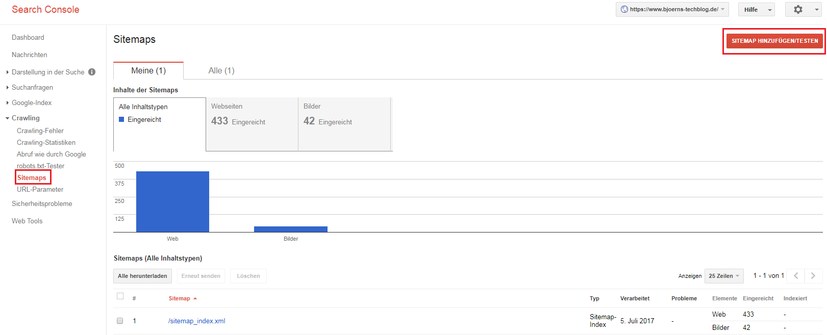 Sitemap der Google Search Console hinzufügen