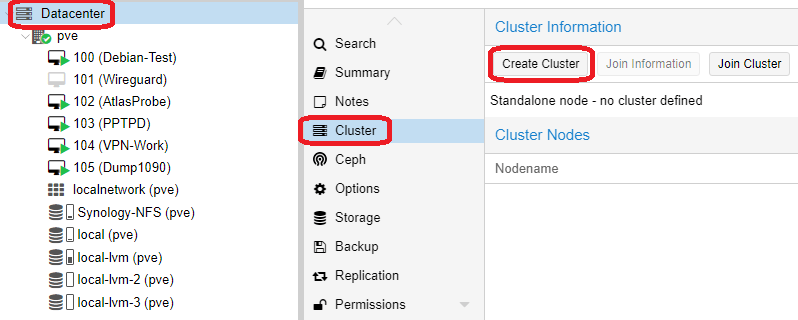 Proxmox Cluster create