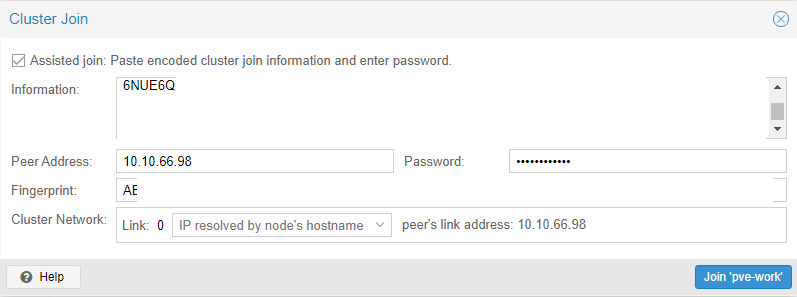 Proxmox CLuster Join