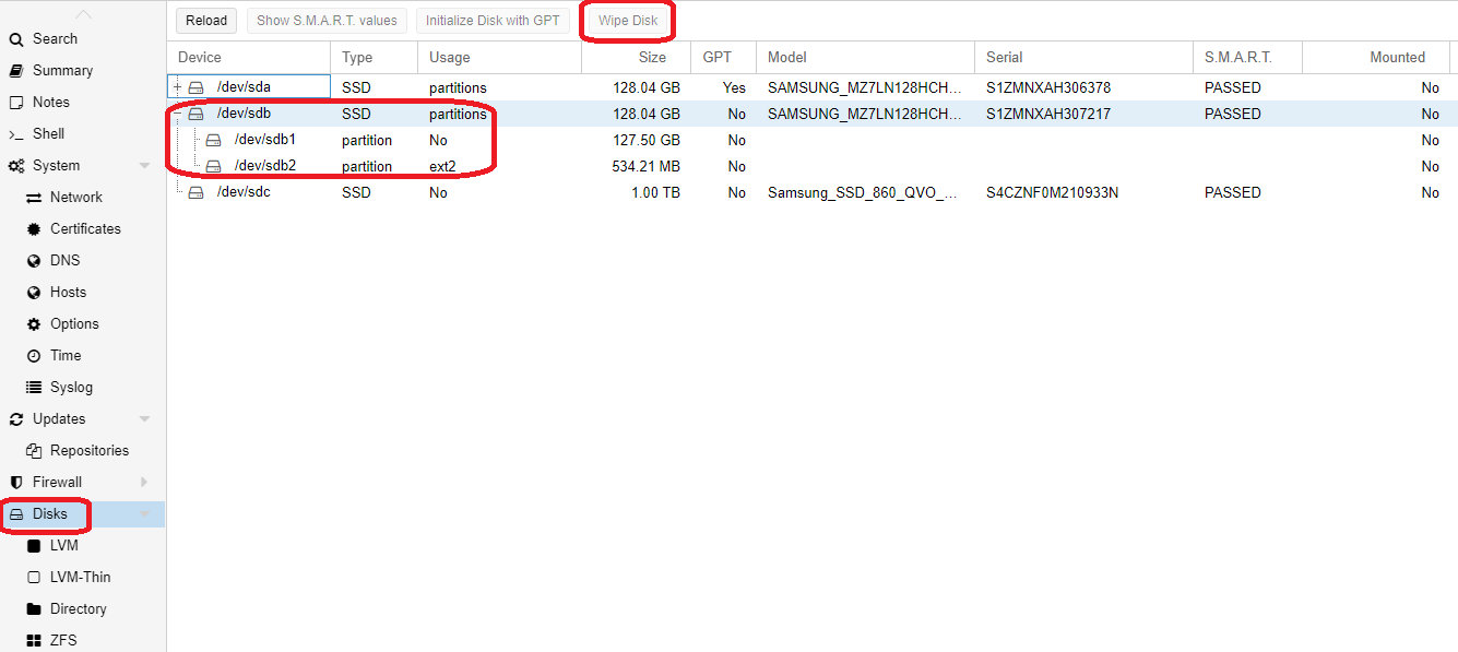 Proxmox Speicher Wipe