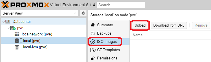 proxmox iso upload