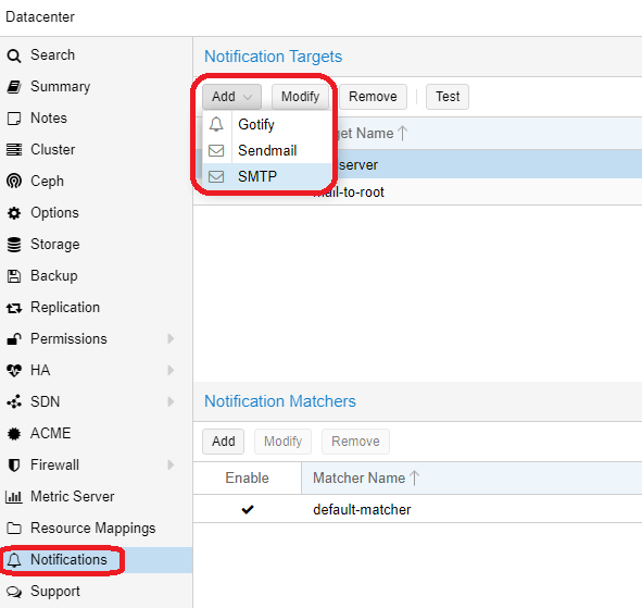 Proxmox Notifications Targets