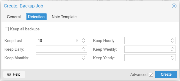 proxmox backuop job retention