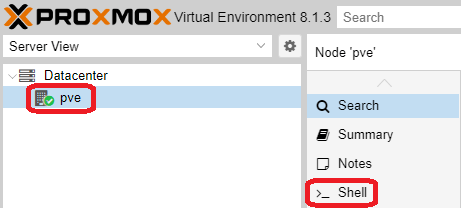 proxmox shell