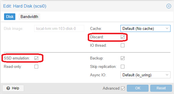 proxmox enable trim on disk