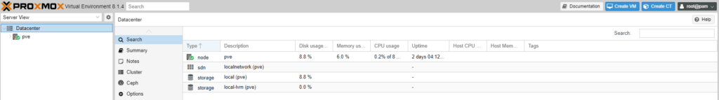 proxmox web gui