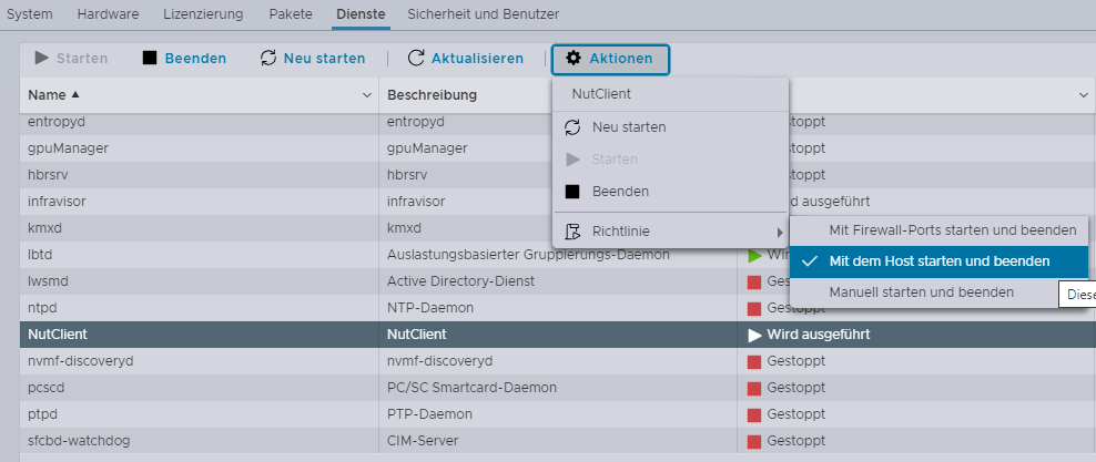 ESXi Nut Client konfigurieren