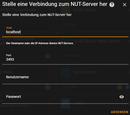 Home Assistant und NUT Integration