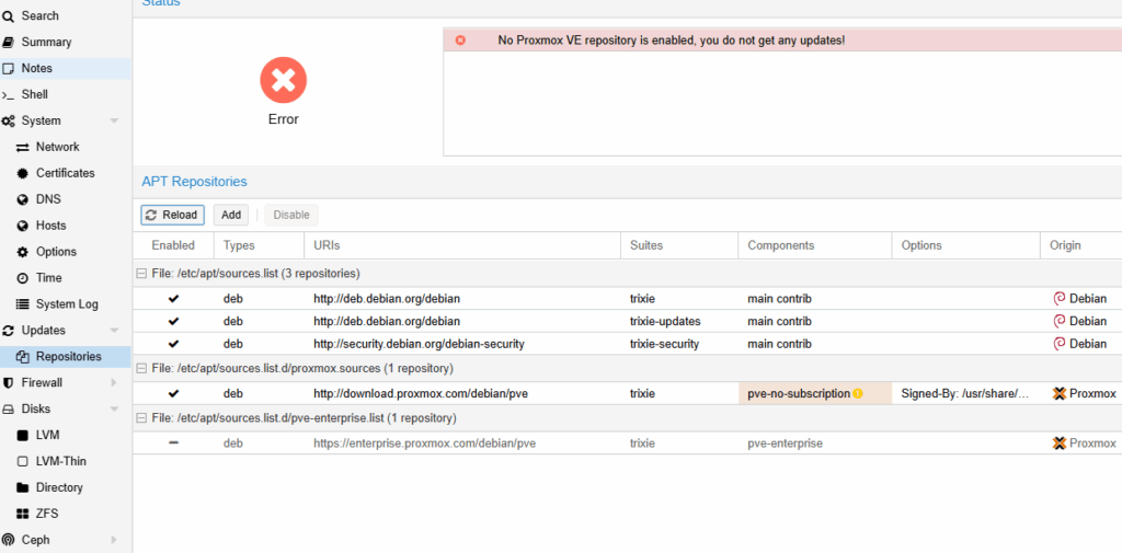 Proxmox 9 Repos
