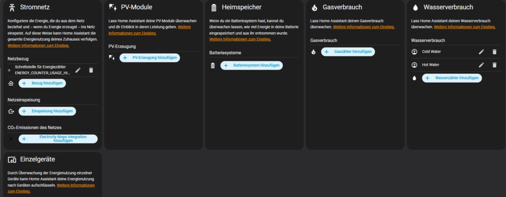 Energie Dashboard Konfiguration