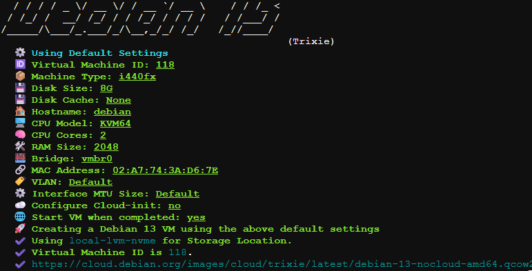 Proxmox VE Helper-Scripts - Debian VM Default