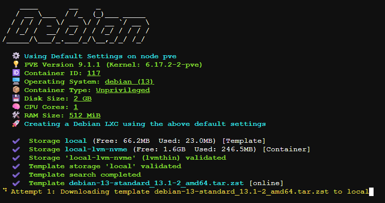 Proxmox VE Helper-Scripts - Debian LCX Default