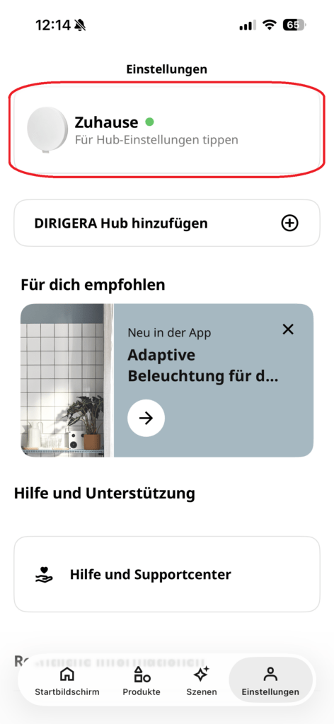 IKEA DIRIGERA Hub Settings