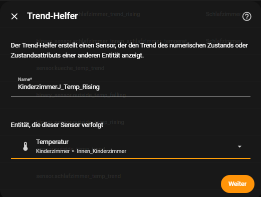 Temperatur Trend im Home Assistant Dashbaord - Trend Helfer