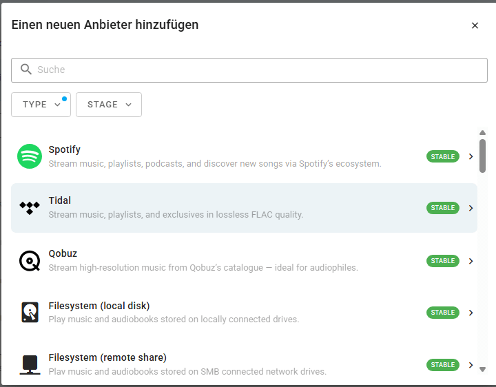 Music Assistant Musik Anbieter